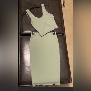 Paperoc Skirt/Tank Set: Ribbed 2 Piece Cropped Bodycon